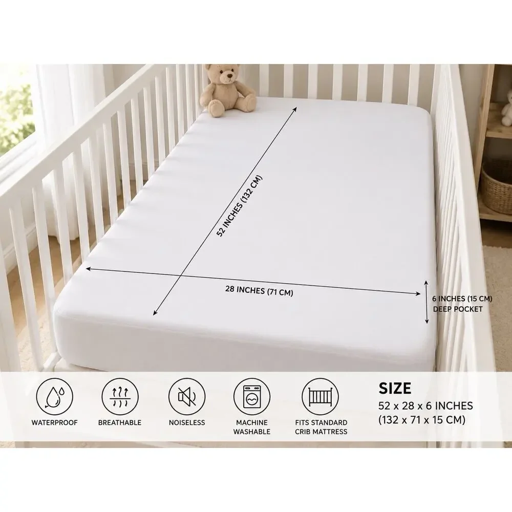 Waterproof Crib Mattress Protector Bamboo 52x28 Baby Mattress Cover White
